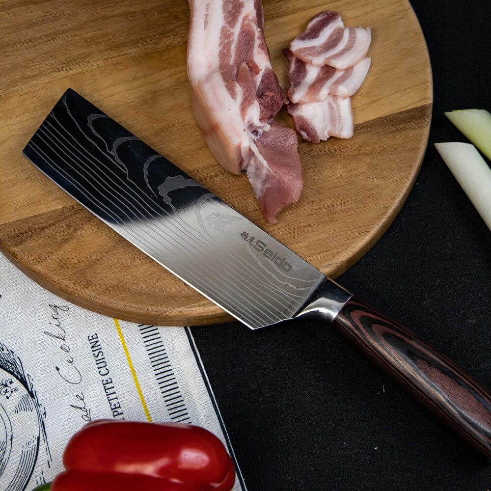 XITUO Steak Knife Set Damascus Pattern Stainless Steel Serrated Knife Beef  Cleaver Multipurpose Restaurant Cutlery Table Knife