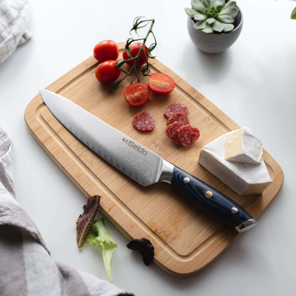  Seido Knives 4-Piece Kanpeki VG10 Japanese Damascus Steel Knife  Set Professional Chef Knife Set Blue Handle Chef Knife, Santoku Knife,  Boning Knife and Paring Knife: Home & Kitchen