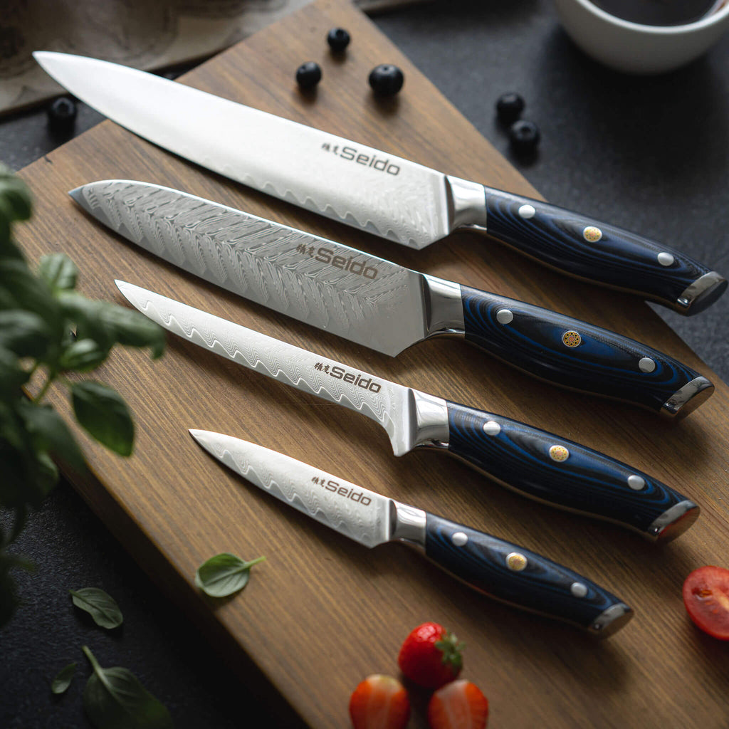Damascus Steel Kitchen Knife Set, Stainless Steel Kitchen Knives
