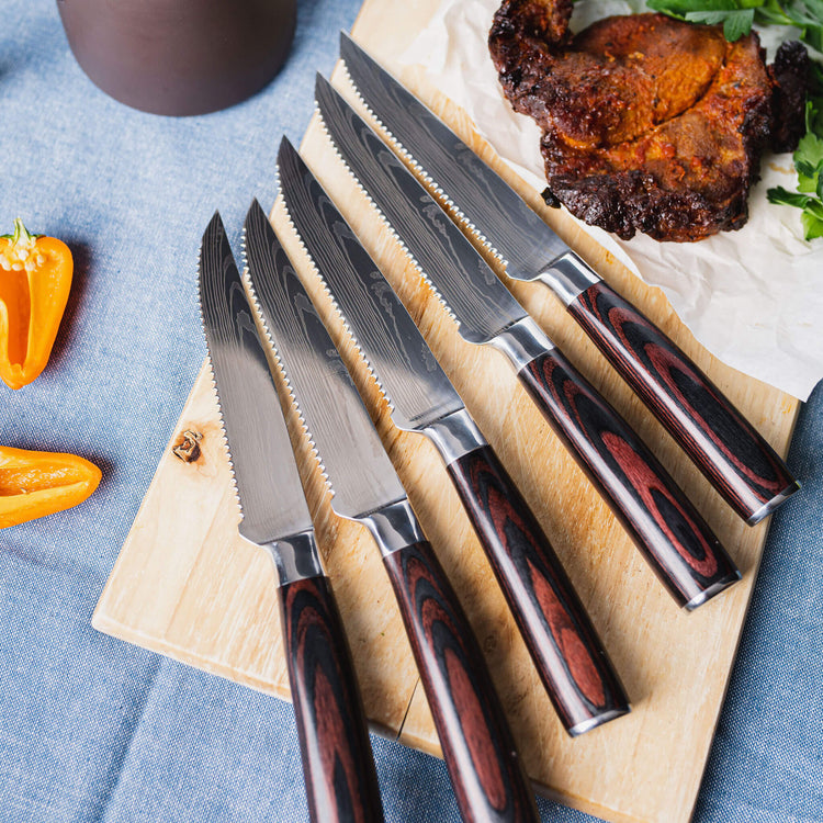 Straight-Edged Steak Knives | Non-Serrated Steak Knives | Best Steak Knives | Stainless Steel Steak Knives, 5 Pieces | Seido Knives